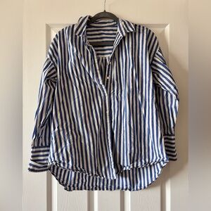 Blue and White Striped Button-Up Shirt